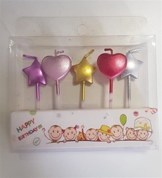 Krom Kalp ve Yıldız 5 Li Mum Mini - Parti Sürprizi