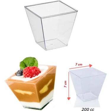 Kübik Prizma Kase Mika Plastik Şeffaf Sunum Kabı 10 Adet 200 cc - 1