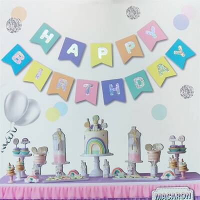 Macaron Renkler Hologram Happy Birthday Afiş - 1