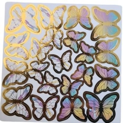 Macaron Renkli Gold Varaklı Kelebek Pasta Dekor Süs 42 Adet - Parti Sürprizi