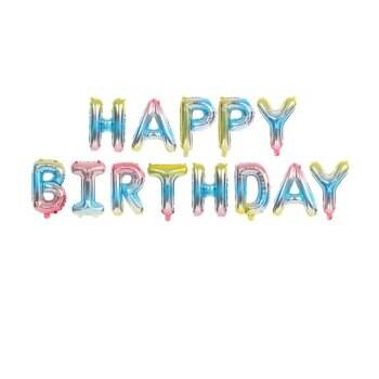 Makaron Gökkuşağı Happy Birthday Folyo Balon - 1