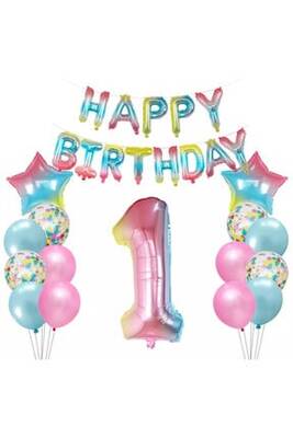 Makaron Happy Birthday 1 Yaş Folyo Balon Set