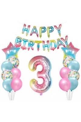 Makaron Happy Birthday 3 Yaş Folyo Balon Set - 1