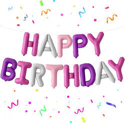 Makaron Renkli Happy Birthday Harf Folyo Balon Set - Parti Sürprizi