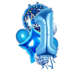 Mavi 1 Yaş Happy Birthday Konfetili Balon Set - Parti Sürprizi