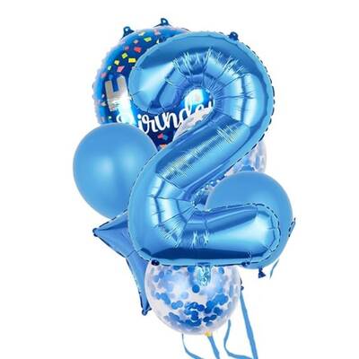 Mavi 2 Yaş Happy Birthday Konfetili Balon Set