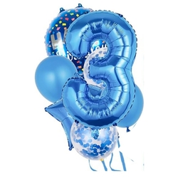 Mavi 3 Yaş Happy Birthday Konfetili Balon Set - Parti Sürprizi