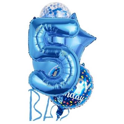 Mavi 5 Yaş Happy Birthday Konfetili Balon Set