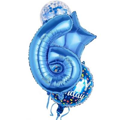 Mavi 6 Yaş Happy Birthday Konfetili Balon Set