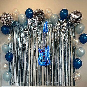 Mavi Gitar Müzik Notaları Dekor Set - 1