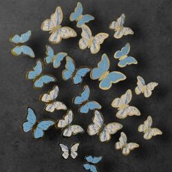 Mavi Gold Varaklı Kelebek Pasta Dekor Süs 42 Adet - Parti Sürprizi