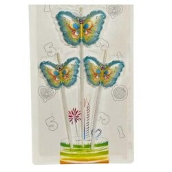  Mavi Kelebek 3 Lü Mum Set - Parti Sürprizi