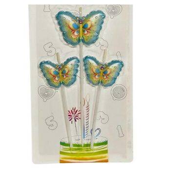  Mavi Kelebek 3 Lü Mum Set - 1