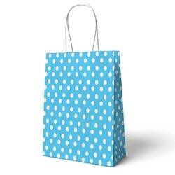 Mavi Puanlı Büküm Saplı 6 Adet Hediye Çantası 22 x 24 cm - 1