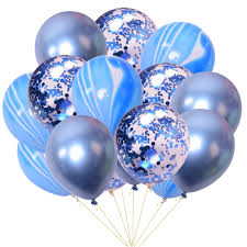 Mavi Renk Konfetili Mermer Desenli Balon Set - Parti Sürprizi