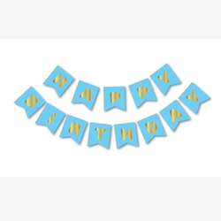 Mavi Üzeri Gold Happy Bırthday Yaldızlı Harf Banner - Parti Sürprizi