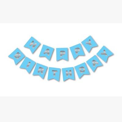 Mavi Üzeri Gümüş Happy Bırthday Yaldızlı Harf Banner - 1