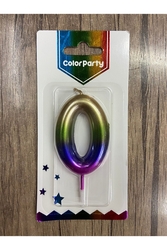 Metalik Gökkuşağı 0 Rakam Mum 7 Cm - Parti Sürprizi