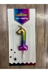 Metalik Gökkuşağı 1 Rakam Mum 7 Cm - Parti Sürprizi