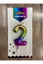 Metalik Gökkuşağı 2 Rakam Mum 7 Cm - Parti Sürprizi
