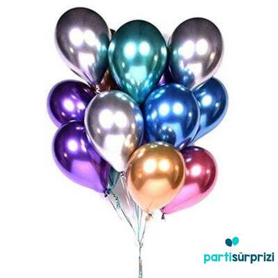 Metalik Karışık Renk Latex Balon 10 Adet - 1