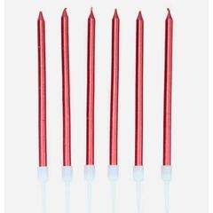 Metalik Kırmızı Pasta Mumu 6 Adet - Parti Sürprizi