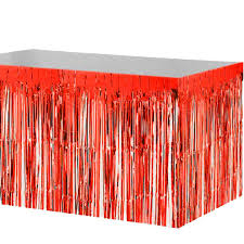 Metalik Kırmızı Püsküllü Masa Eteği - Parti Sürprizi