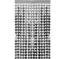Metalize Gümüş Kalpli Kapı Perdesi / Duvar Fonu - Parti Sürprizi
