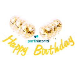 Metalize Happy Birthday Altın Banner Set - Parti Sürprizi