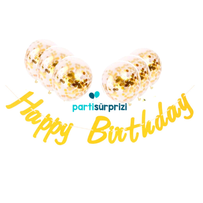 Metalize Happy Birthday Altın Banner Set