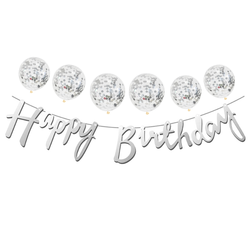 Metalize Happy Birthday Gümüş Banner Set - Parti Sürprizi