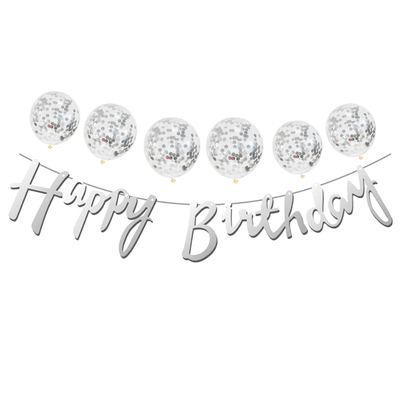 Metalize Happy Birthday Gümüş Banner Set - 1
