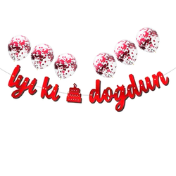 Metalize İyi Ki Doğdun Kırmızı Banner Set - Parti Sürprizi