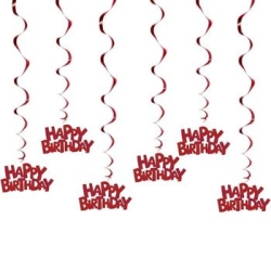 Metalize Kırmızı Happy Birthday 8 li Tavan Sarkıt Süs - 1