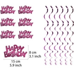 Metalize Kırmızı Happy Birthday 8 li Tavan Sarkıt Süs - 2