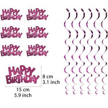 Metalize Kırmızı Happy Birthday 8 li Tavan Sarkıt Süs - 2