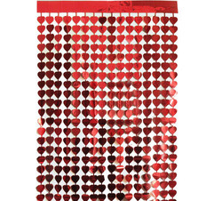 Metalize Kırmızı Kalpli Kapı Perdesi / Duvar Fonu - Parti Sürprizi