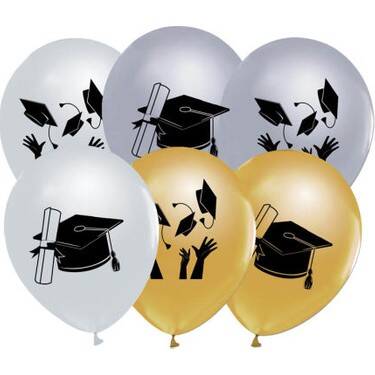 Mezuniyet Partisi Karışık Renk Metalik Latex Balon 10 Adet - 1