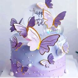Mor Gold Varaklı Kelebek Pasta Dekor Süs 42 Adet - Parti Sürprizi
