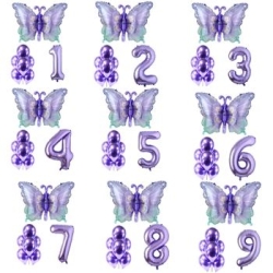 Mor Kelebek 1 den 9 Yaş Rakam Folyo Balon Set - 1