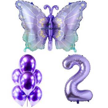 Mor Kelebek 1 den 9 Yaş Rakam Folyo Balon Set - 3