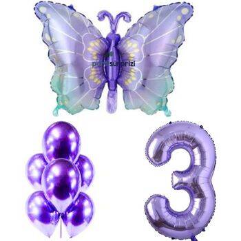 Mor Kelebek 1 den 9 Yaş Rakam Folyo Balon Set - 4