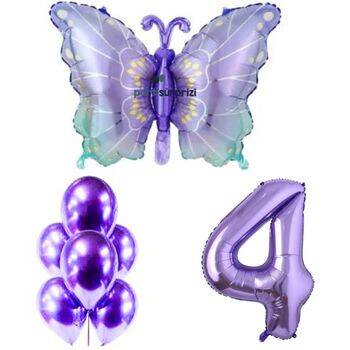 Mor Kelebek 1 den 9 Yaş Rakam Folyo Balon Set - 5