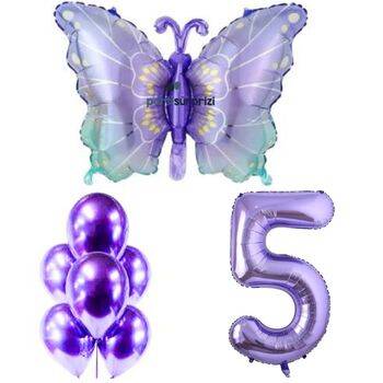 Mor Kelebek 1 den 9 Yaş Rakam Folyo Balon Set - 6