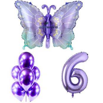 Mor Kelebek 1 den 9 Yaş Rakam Folyo Balon Set - 7