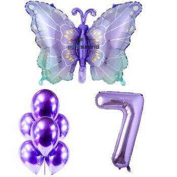 Mor Kelebek 1 den 9 Yaş Rakam Folyo Balon Set - 8