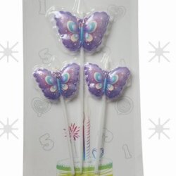 Mor Kelebek 3 Lü Mum Set - Parti Sürprizi