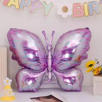Mor Kelebek Çizgili Folyo Balon 1 Adet - 1