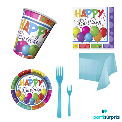Multicolor Happy Birthday 16 Kişilik Parti Seti - 1