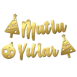 Mutlu Yıllar Altın Kaligrafi Banner Süs - Parti Sürprizi